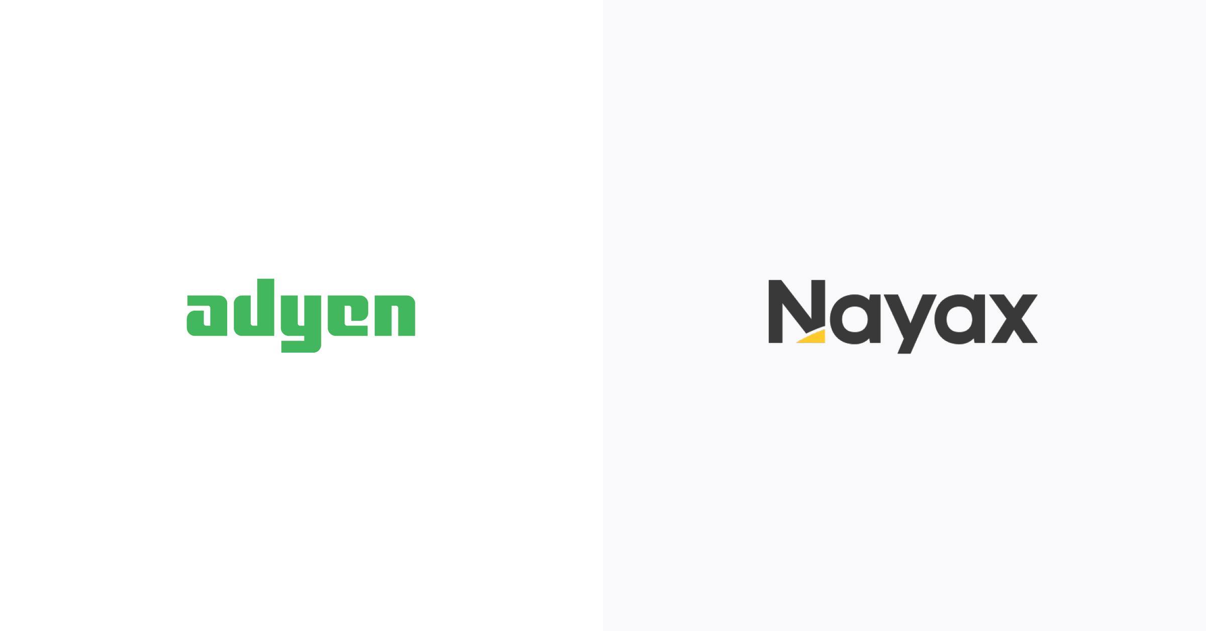 Adyen and Nayax logos on a split background