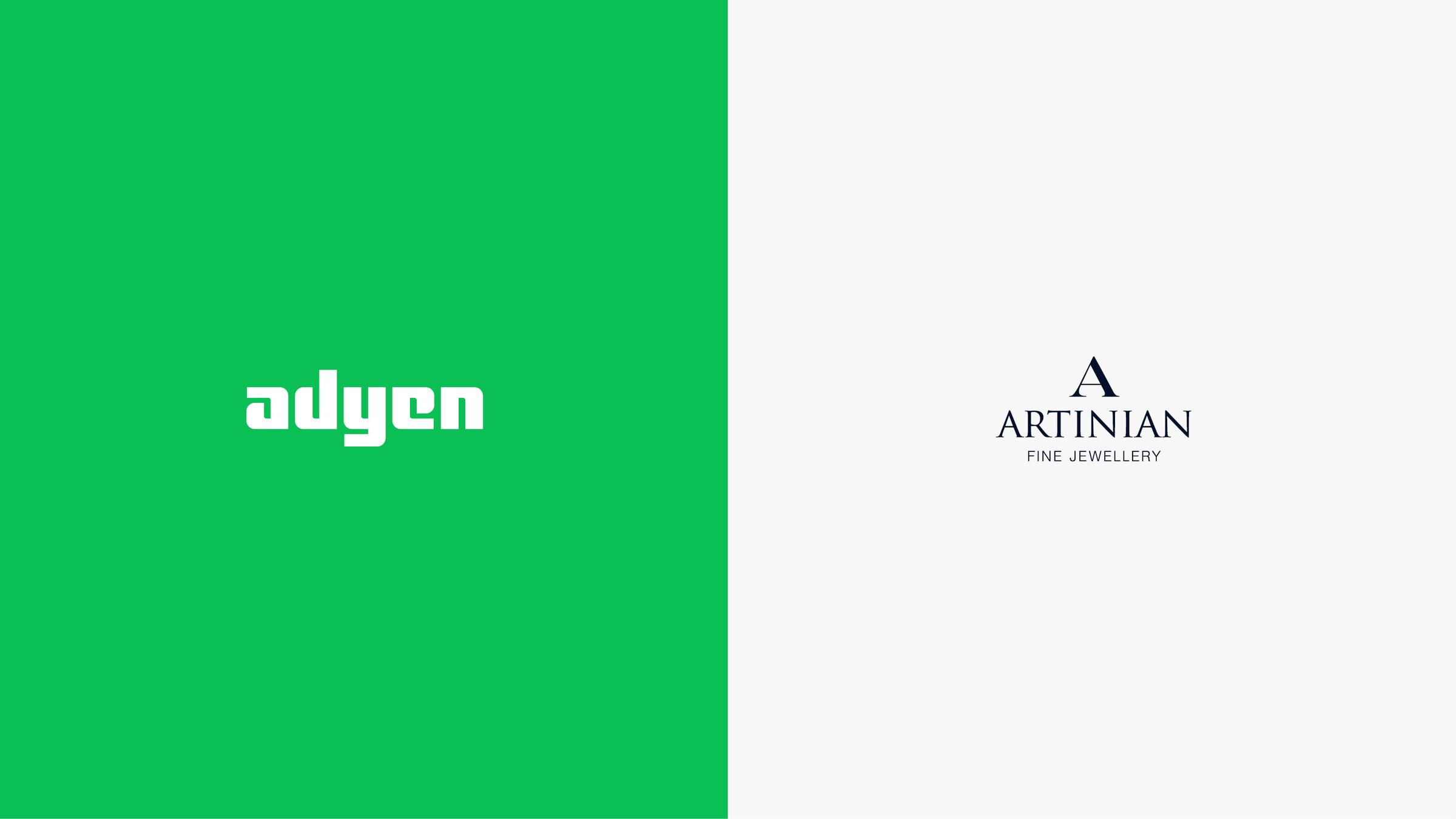 adyen logo and Artinian logo on a splitscreen