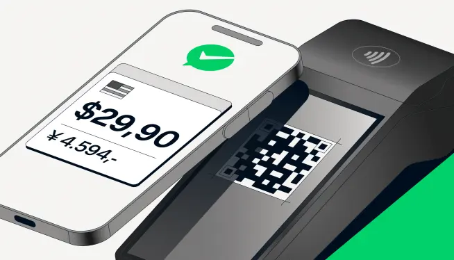 Mobile payment transaction with QR code on a contactless Adyen terminal.