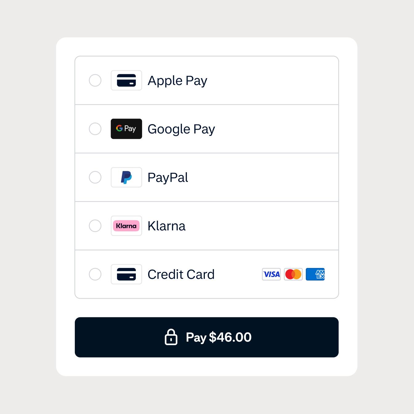 Checkout screen with local payment method options