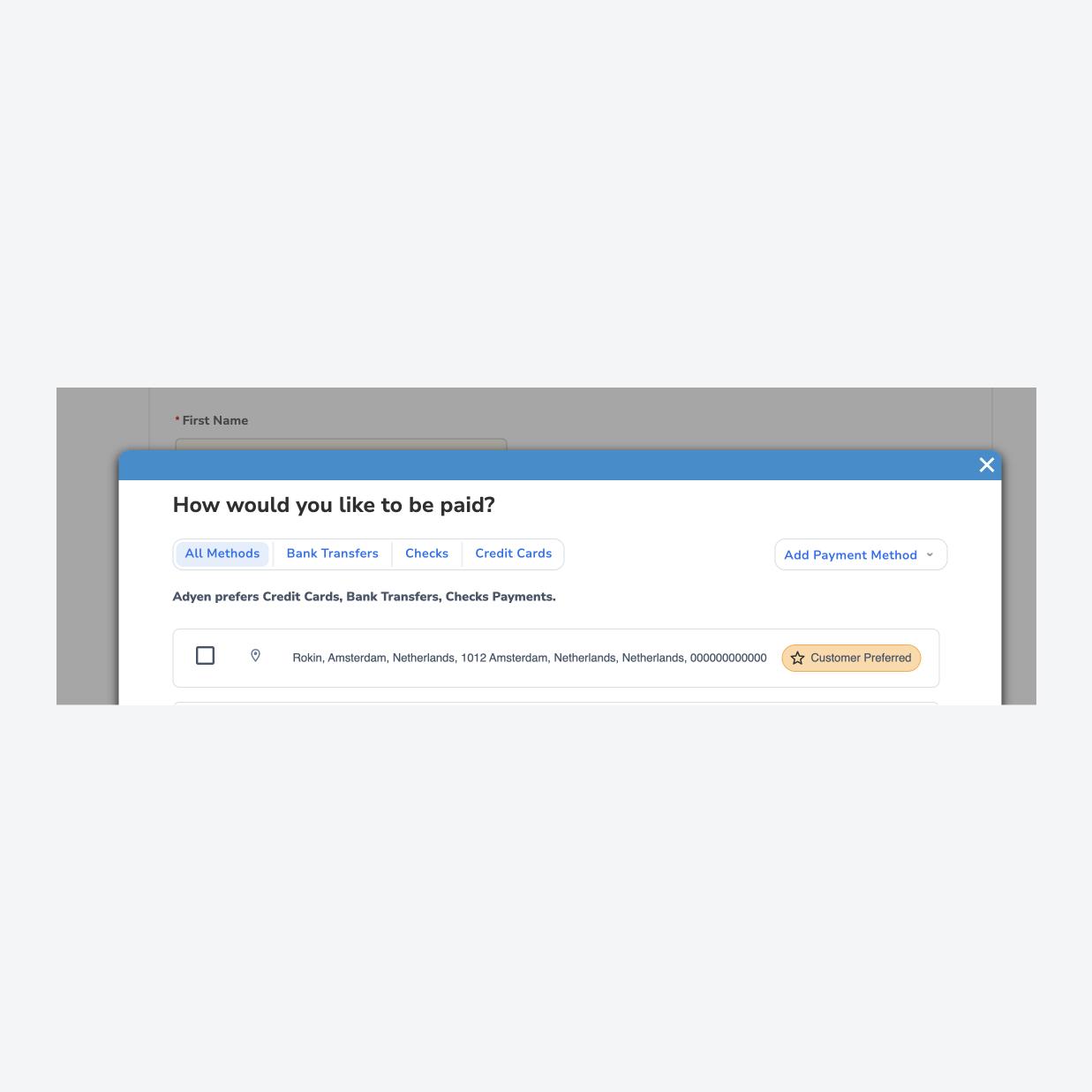 Screenshot of UI user page of vendor supplier portal Coupa