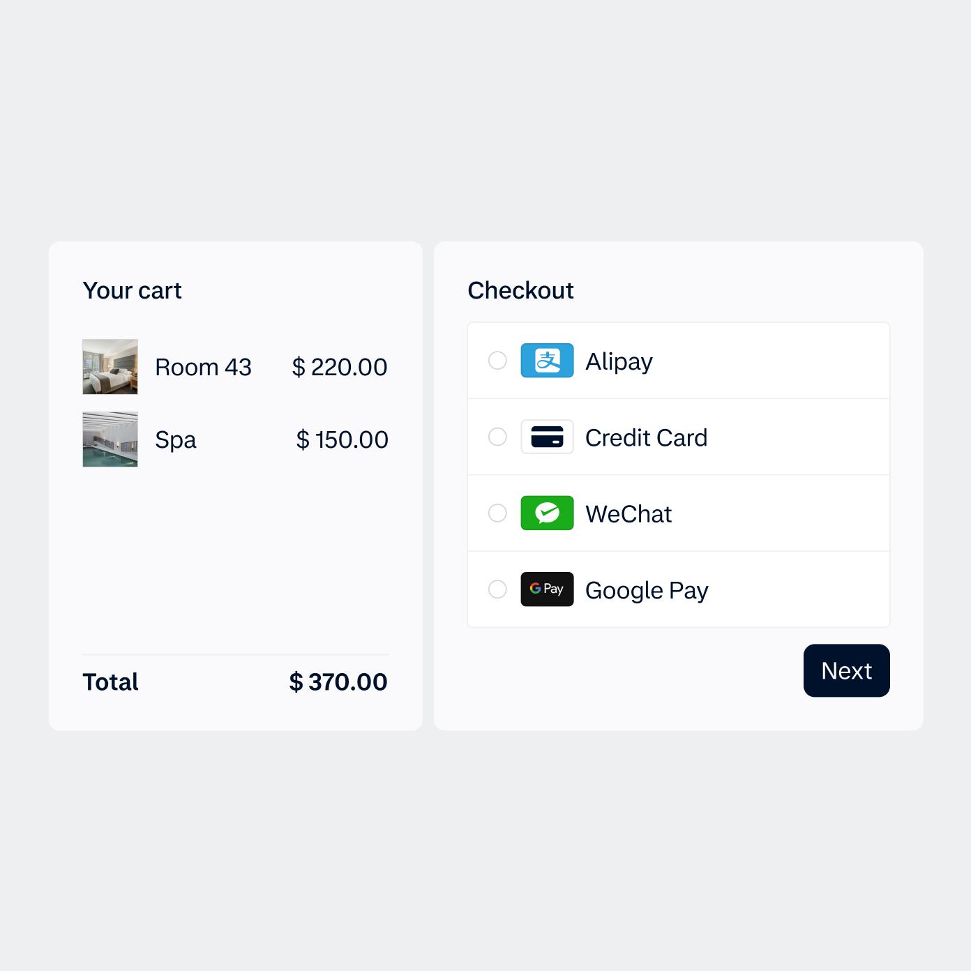 UI checkout with local payment methods