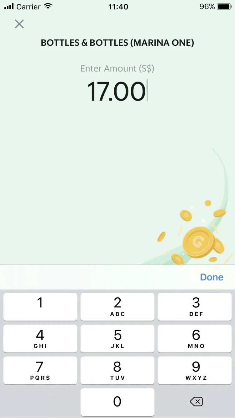 Adyen payment interface showing a transaction amount of $17.00 for Bottles & Bottles (Marina One).