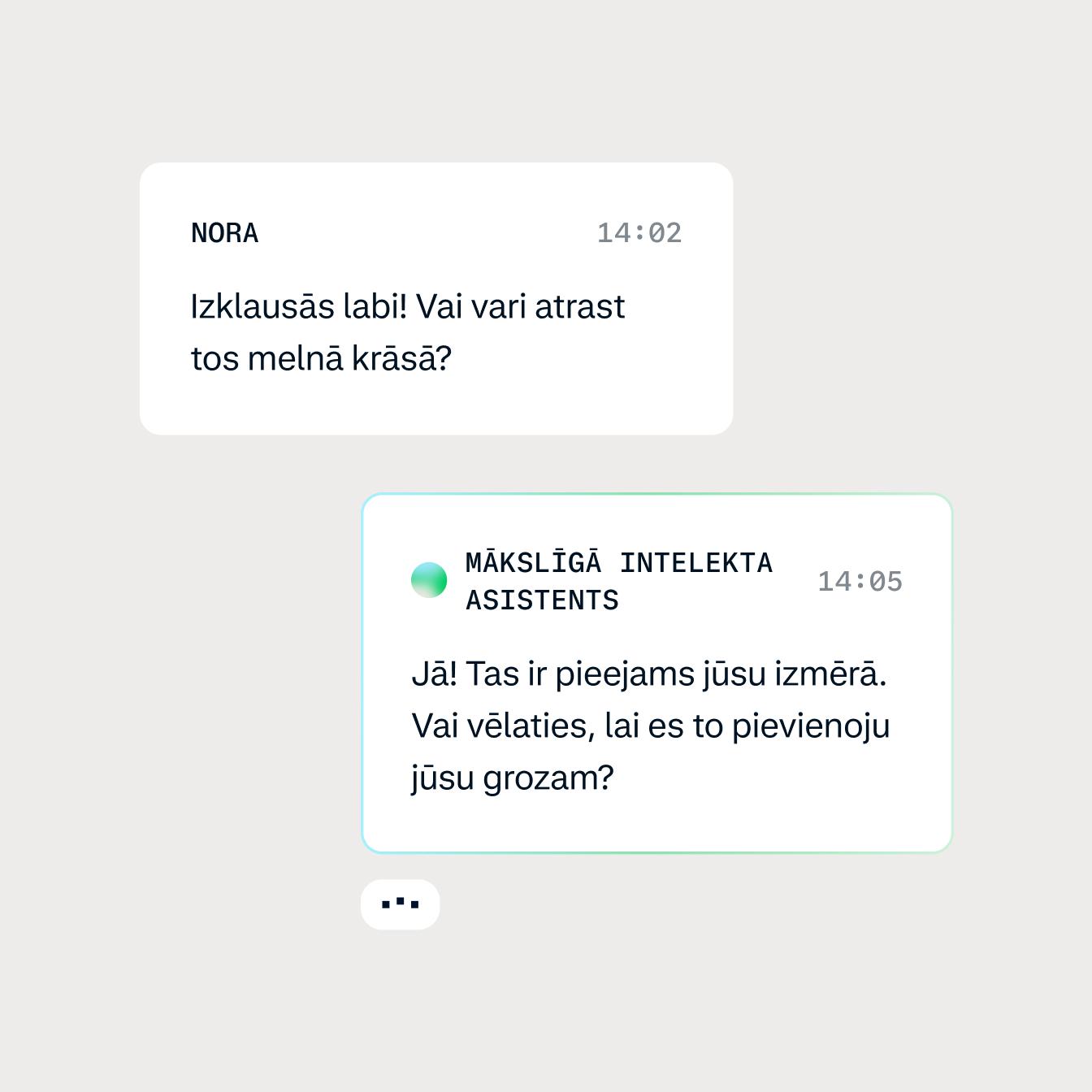 A chat interaction between AI bot and a customer looking for an item in the e-shop.