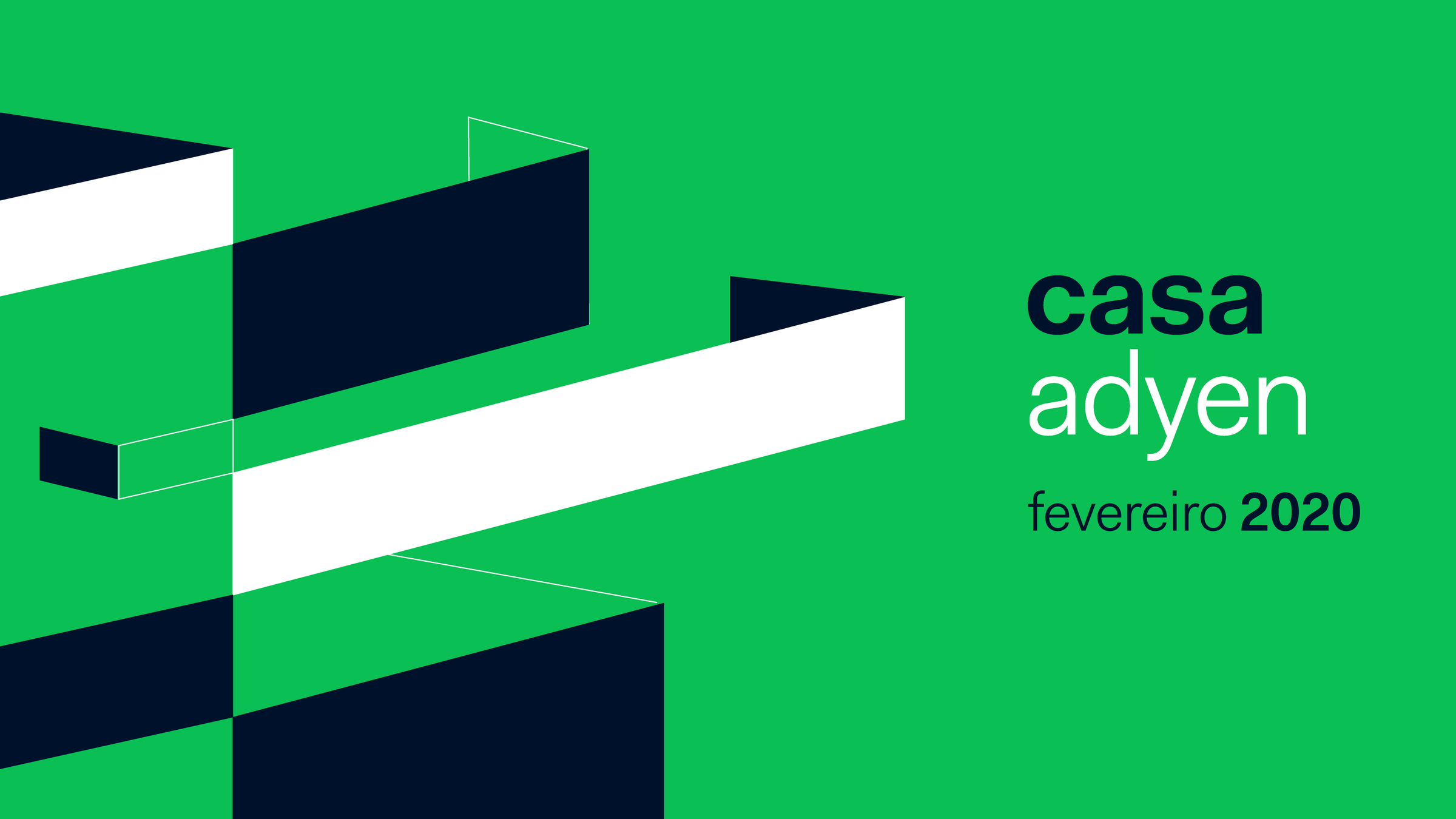 Casa Adyen logo com formas geométricas abstratas em tons de verde e data 'fevereiro 2020'