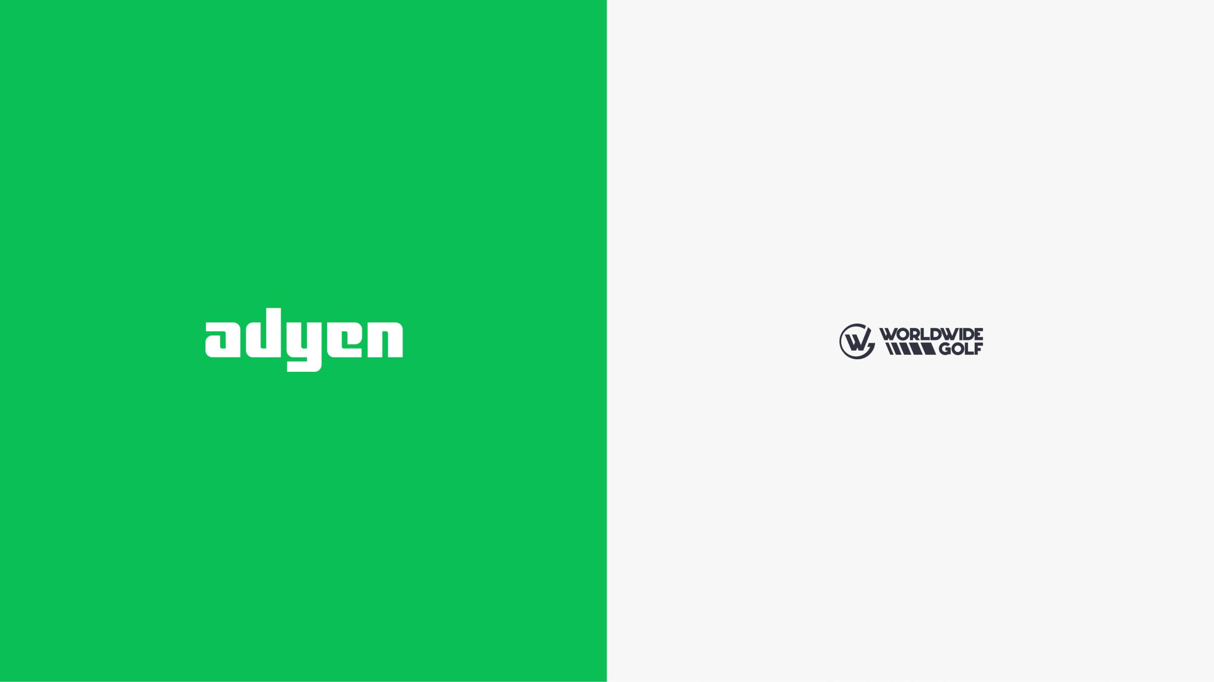 Adyen and worldwide golf logo on a splitscreen