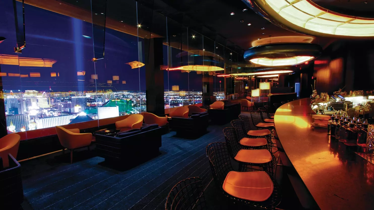 The interior of the Skyfall lounge rooftop bar.