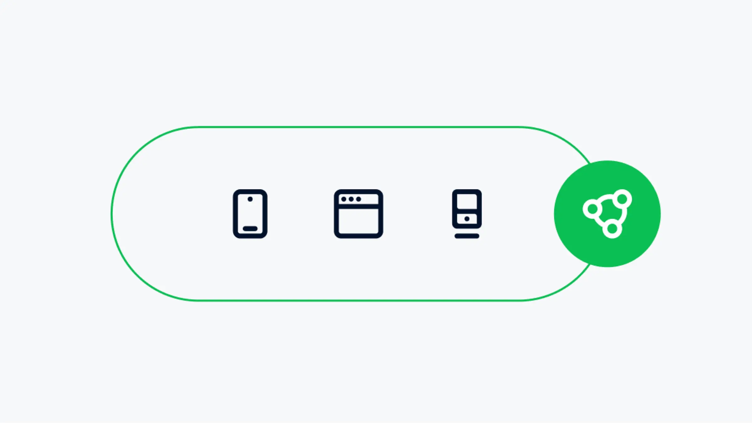 Graphic showing Adyen product icons including a smartphone, a point of sale terminal, and a mobile payment terminal.