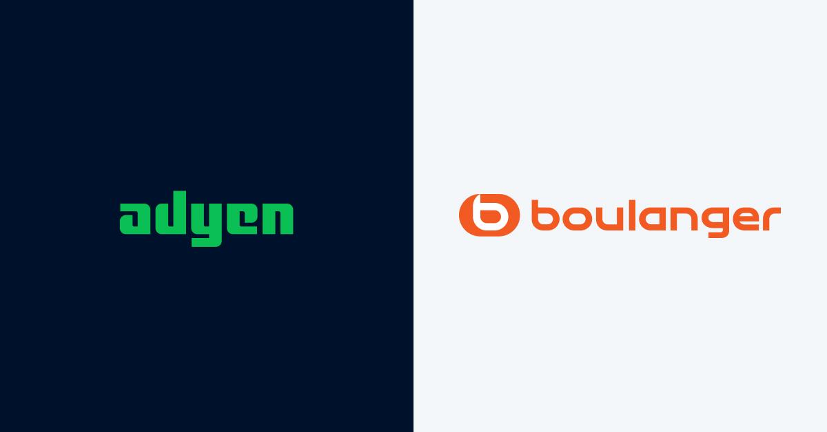 Logo Adyen à gauche, logo Boulanger à droite.