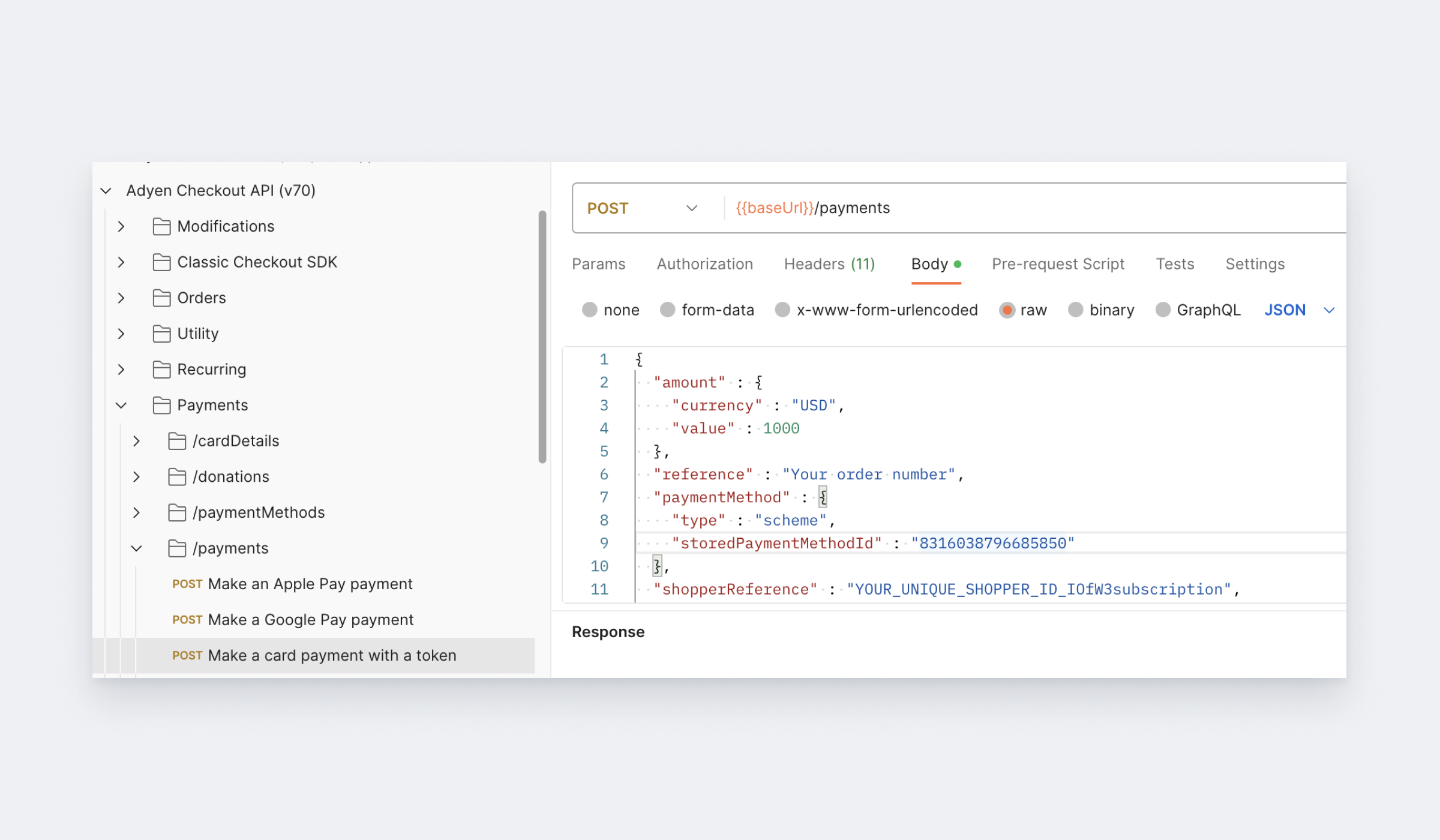 Postman response example