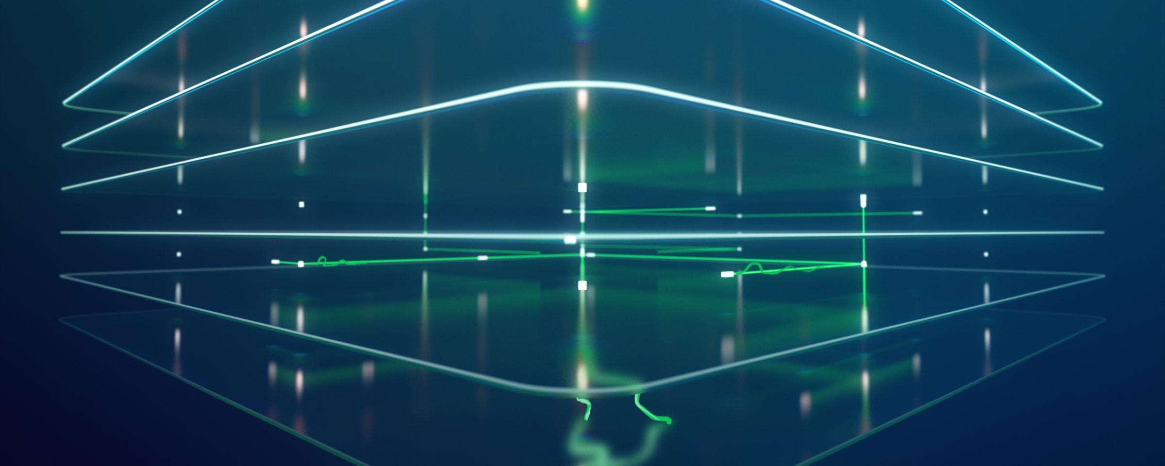 Abstract glowing neon lines creating a sense of digital space and network.