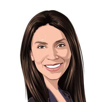 Cartoon illustration of a smiling Adyen employee.