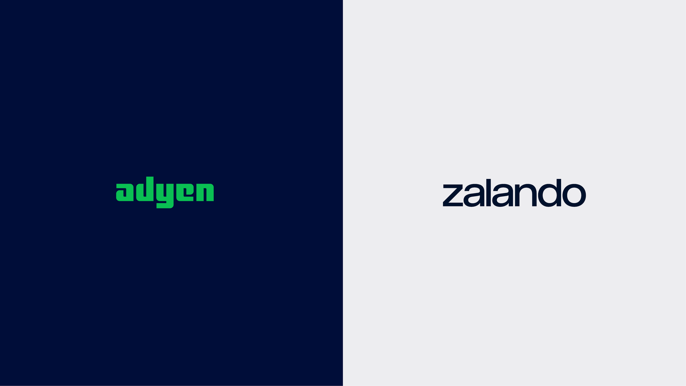 Adyen and Zalando logos side by side on a split background.