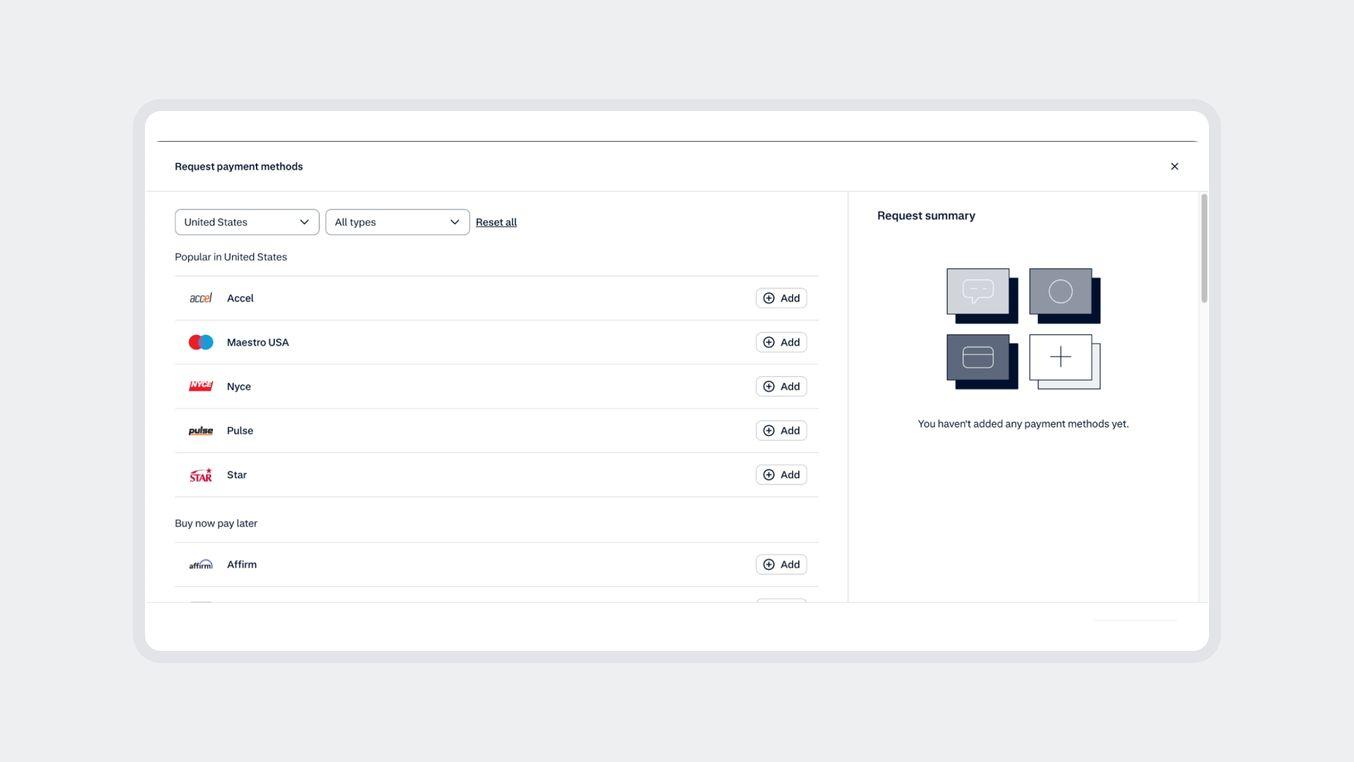 Request Payment method UI screens