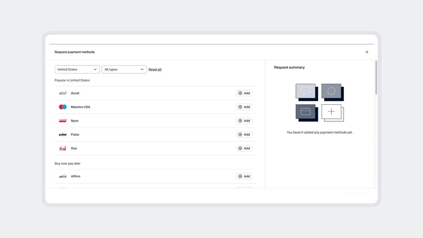 Request Payment method UI screens