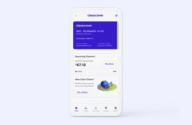 UI screen of Clearcover app home page