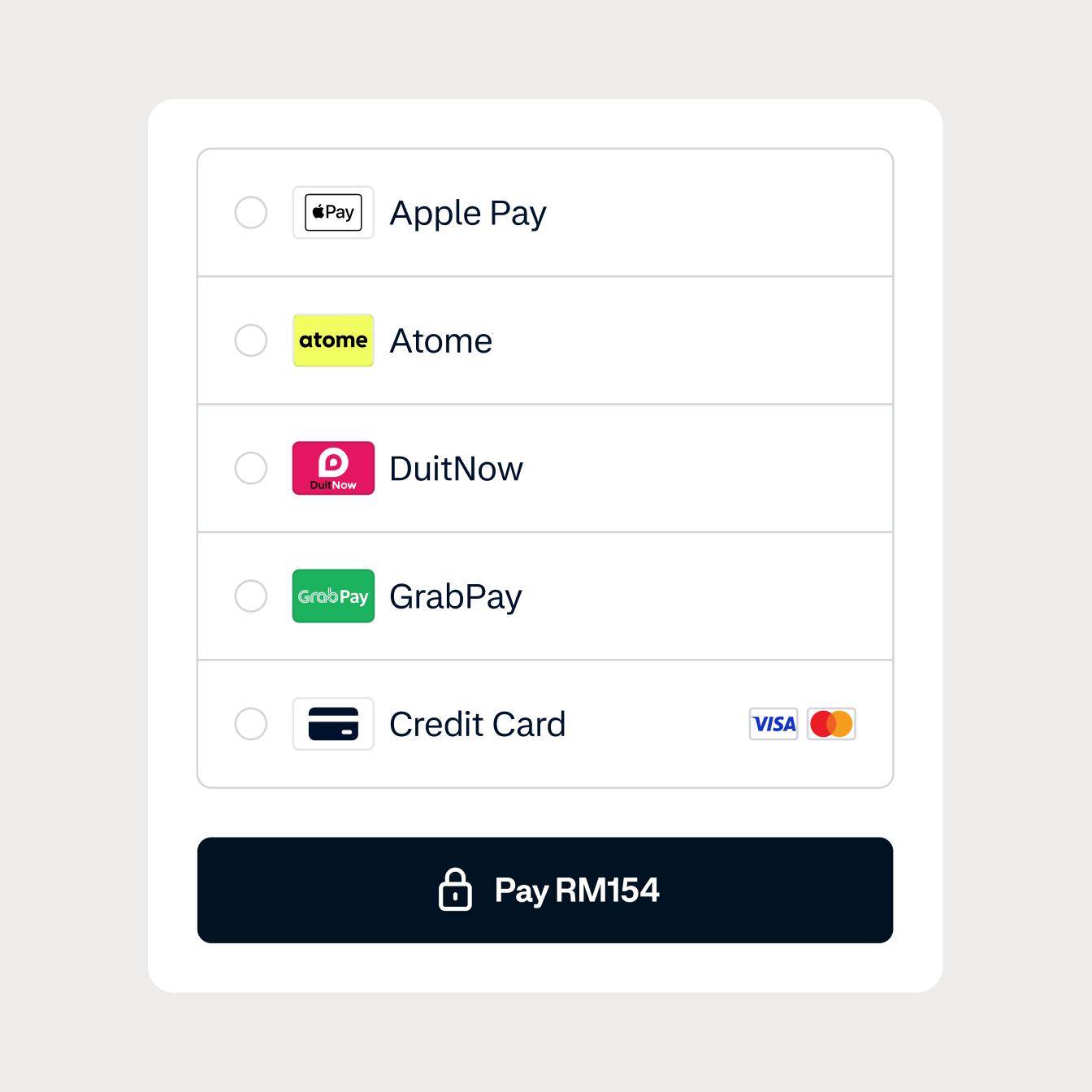 Checkout screen with local payment method options