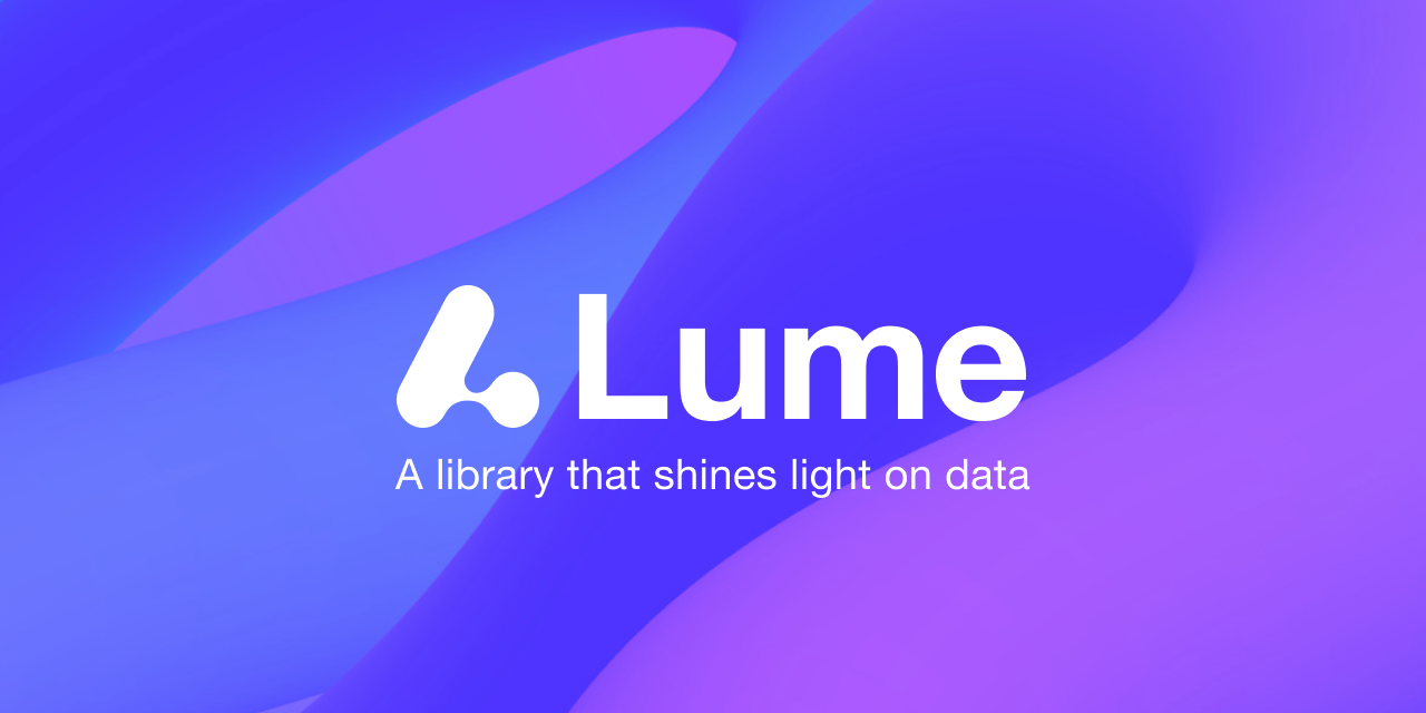 Lume, a library that shines light on data, with a symbolic white logo on a blue and purple gradient background.