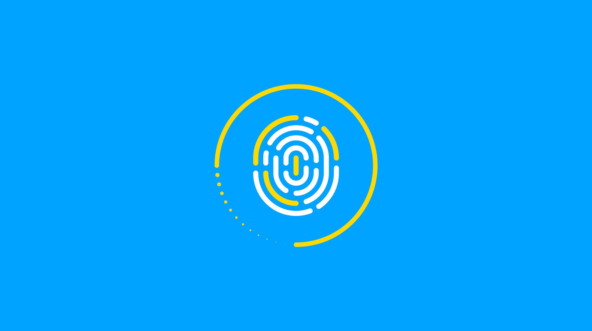 Empreinte jaune stylisée sur fond bleu.