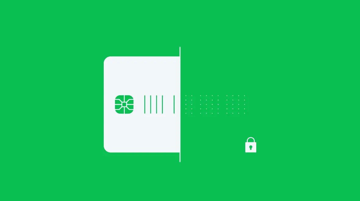 Kreditní karta s ilustrací šifrovaného přenosu dat Adyen