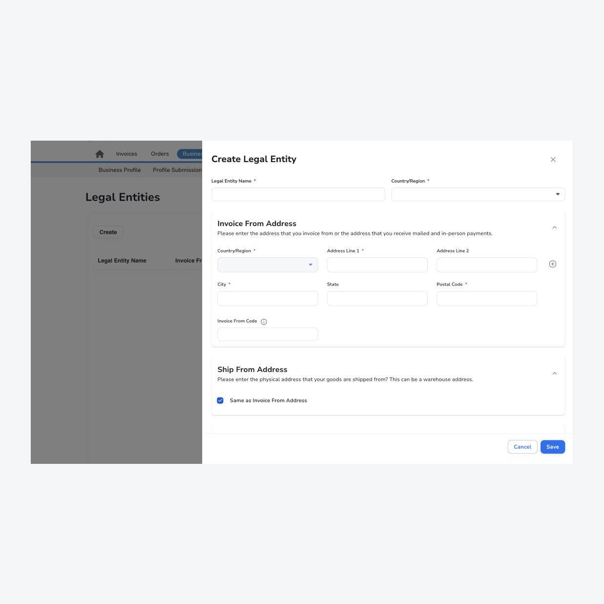 Screenshot of UI user page of vendor supplier portal Coupa