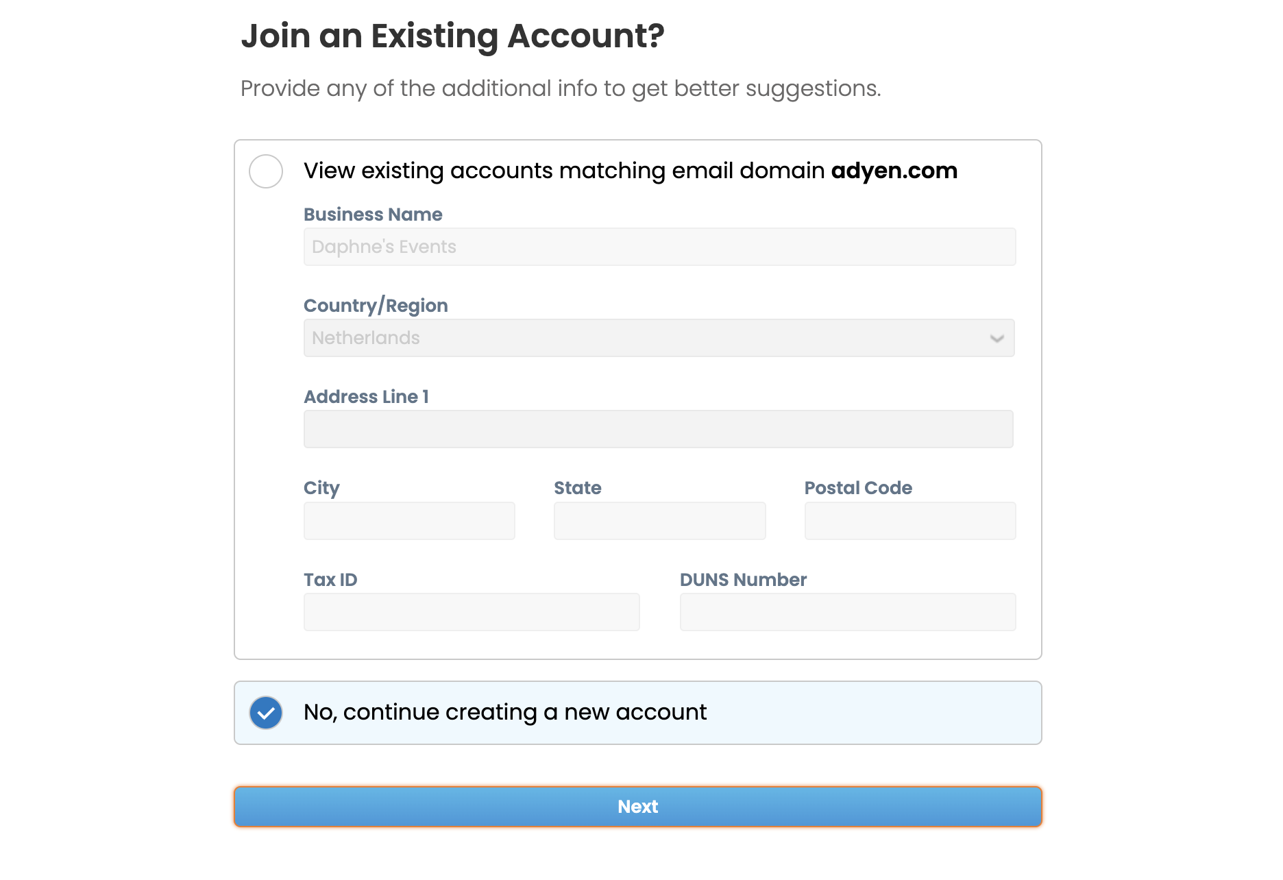 Screenshot of UI interface of vendor supplier portal Coupa