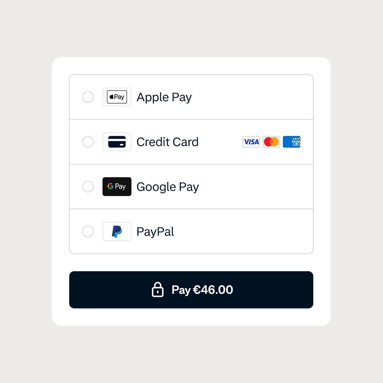 Checkout screen with local payment method options