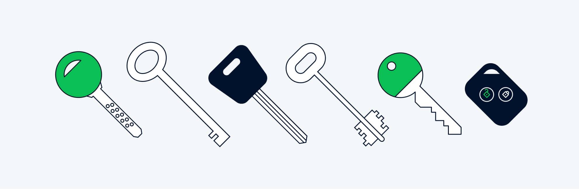 Illustration of different types of keys