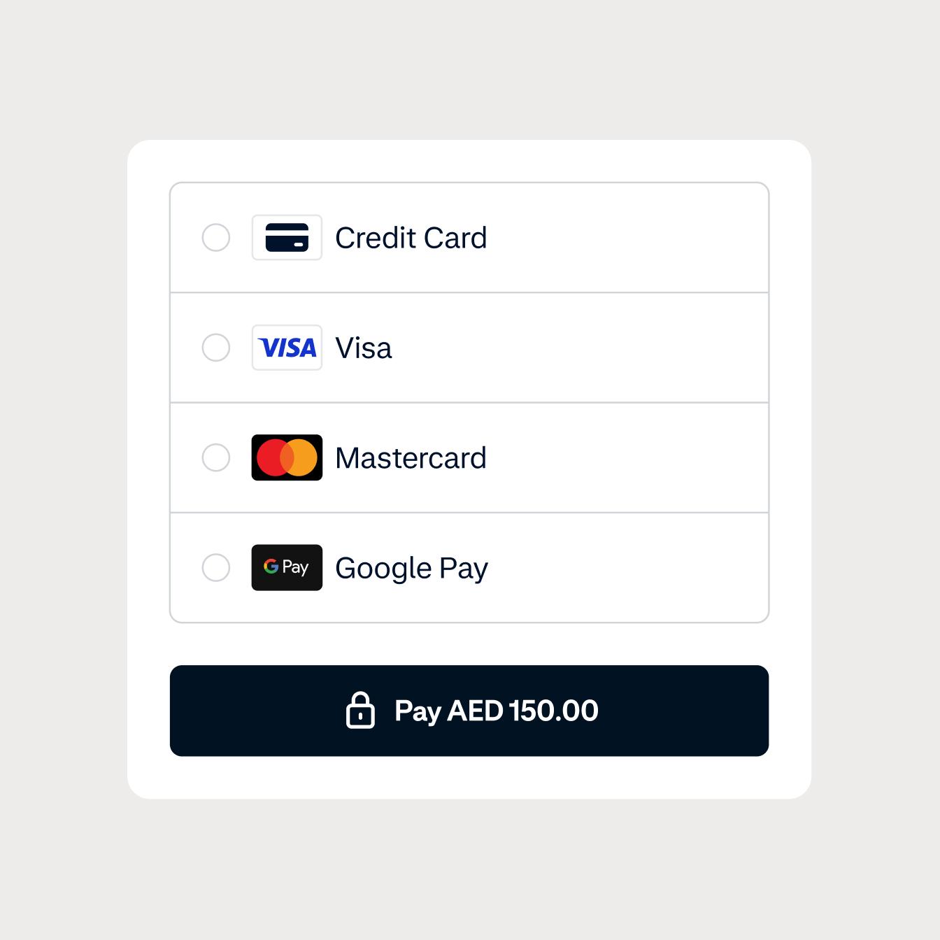Checkout screen with local payment method options