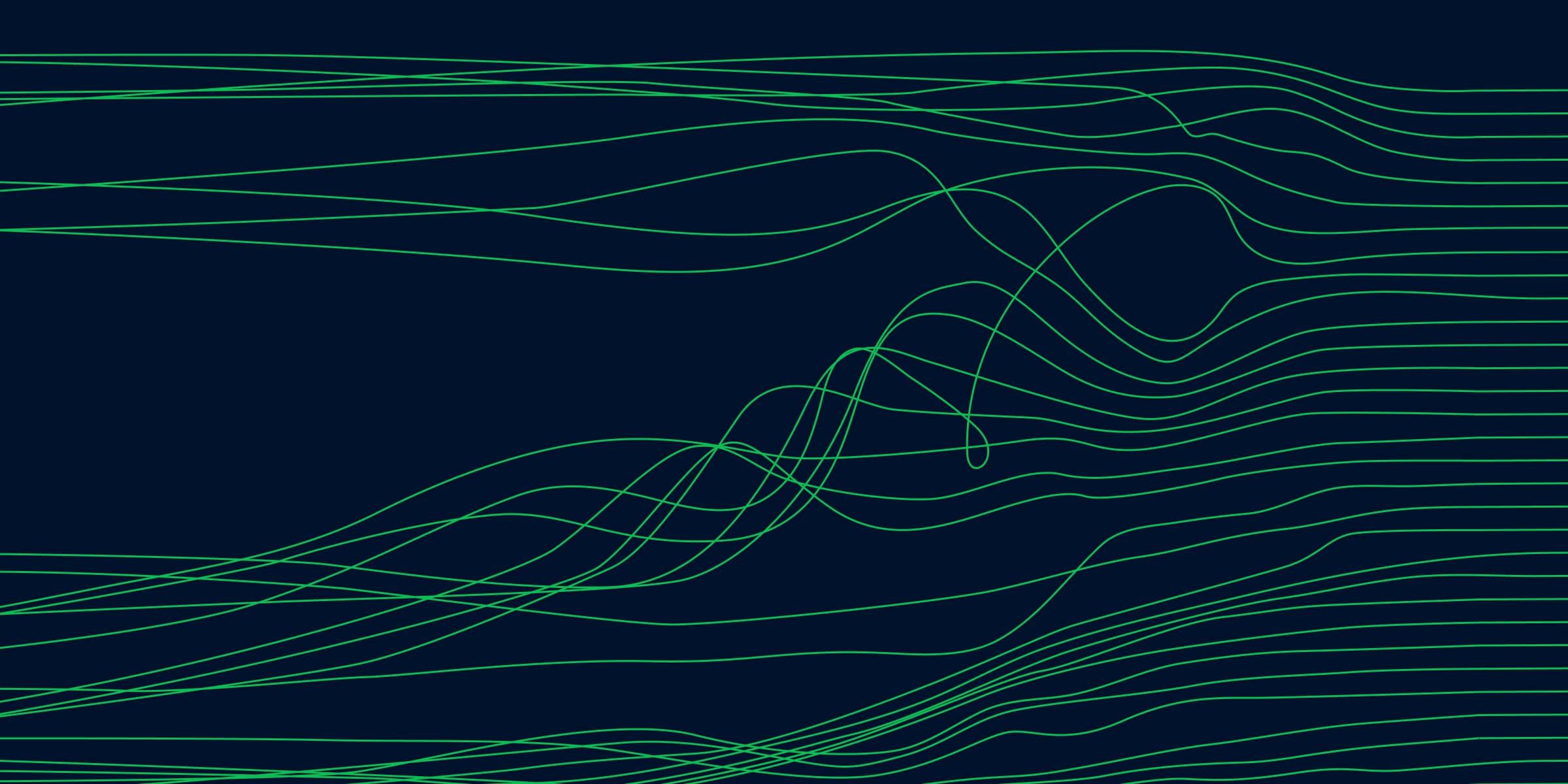 Abstract green lines flowing across a dark blue background.