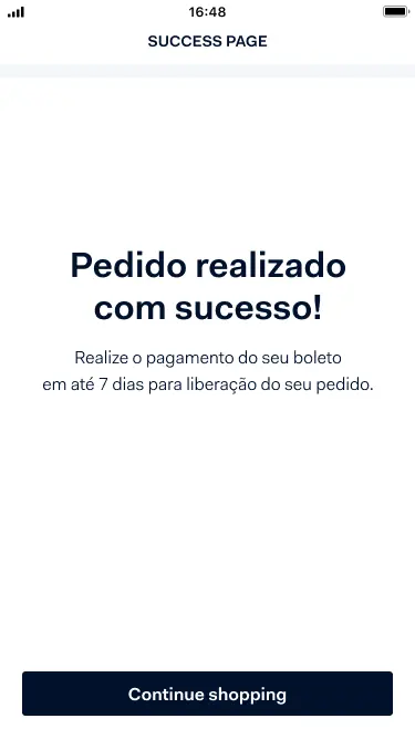 Success page displayed on a smartphone indicating successful order placement.