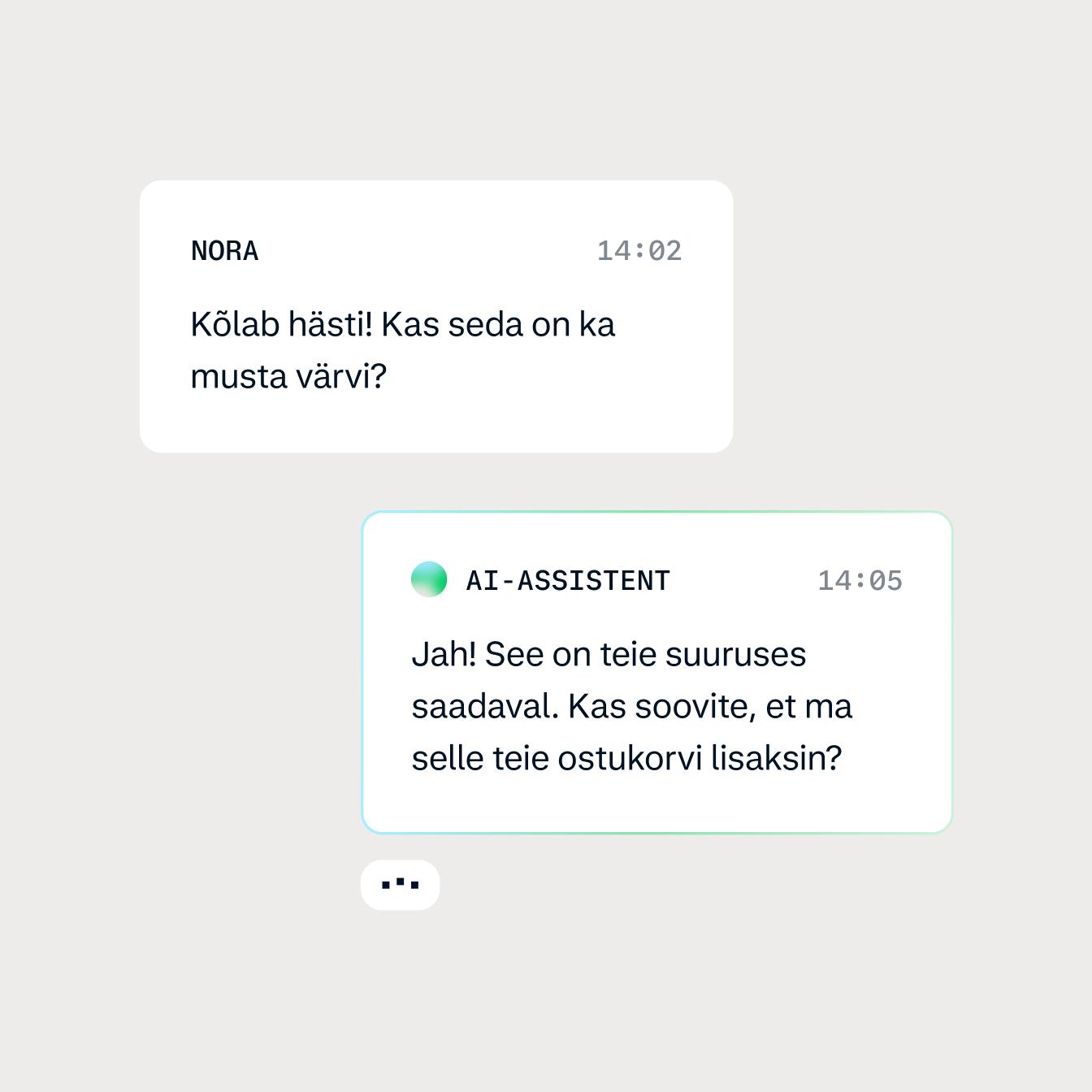 A chat interaction between AI bot and a customer looking for an item in the e-shop.