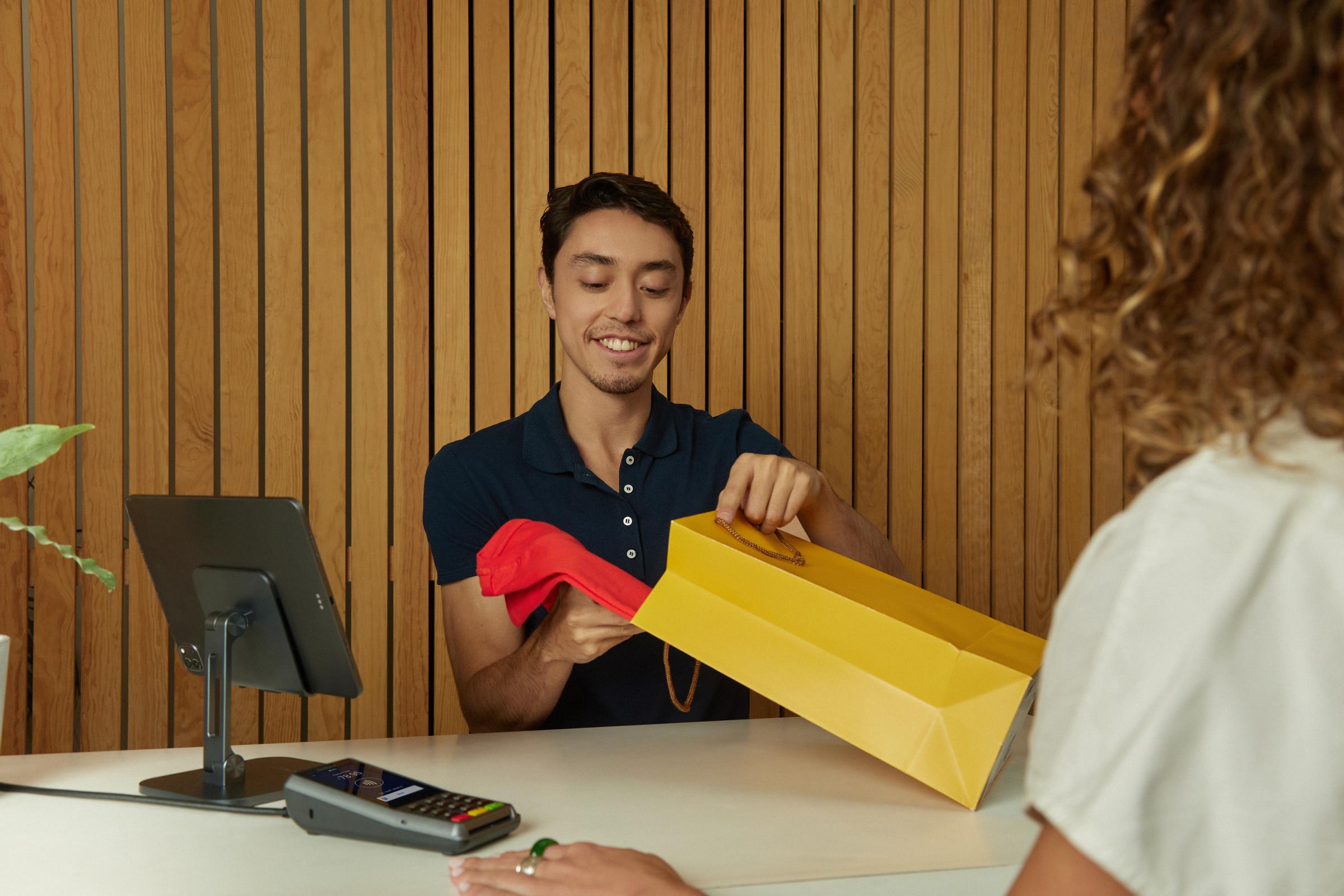 Shopping at retail fashion store for apparel