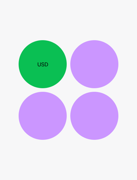 1 in 4 circles are purple and green