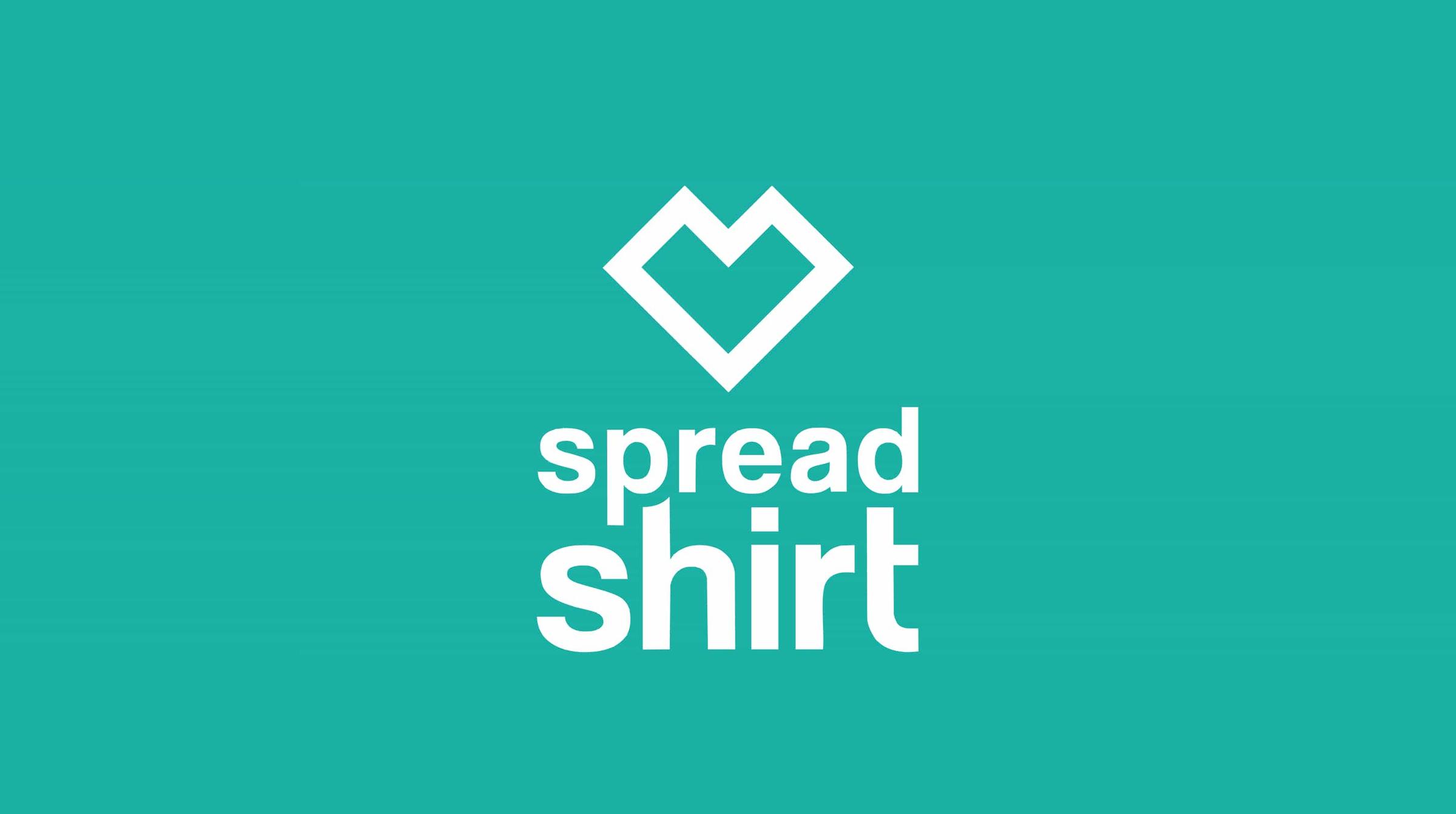 Logo Spreadshirt sur un fond vert bleu.
