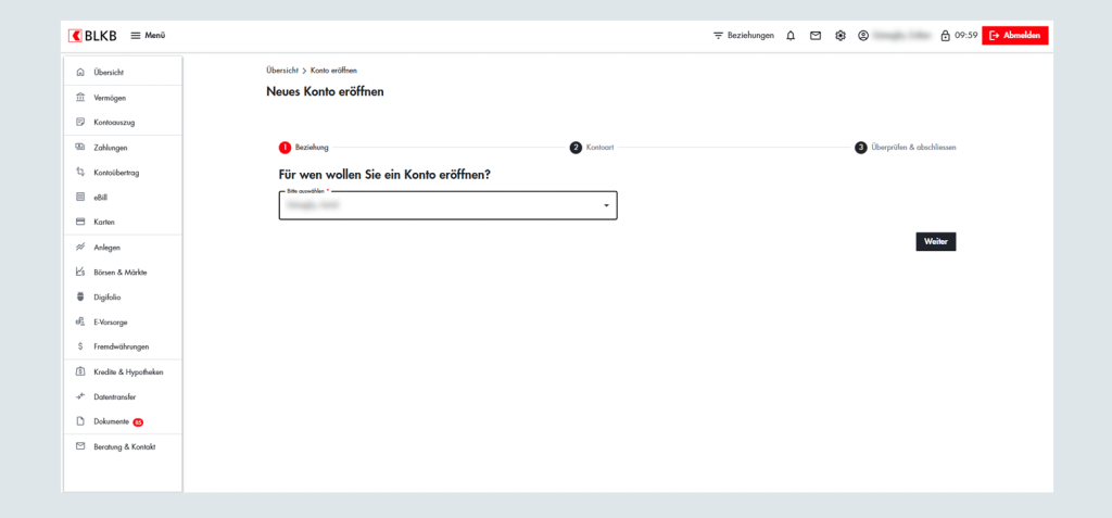 Screenshot der Online-Banking Oberfläche der Basellandschaftlichen Kantonalbank BLKB.