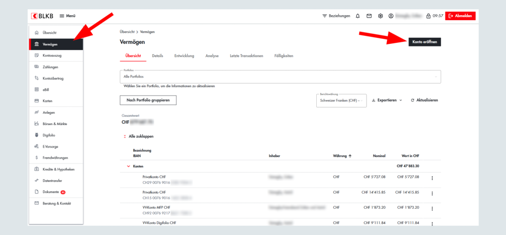 Benutzerkontoverwaltung bei Basellandschaftliche Kantonalbank BluKB online Plattform