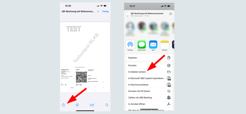 Screenshot eines QR-Codes mit der App-Funktion zum Speichern in Dateien.