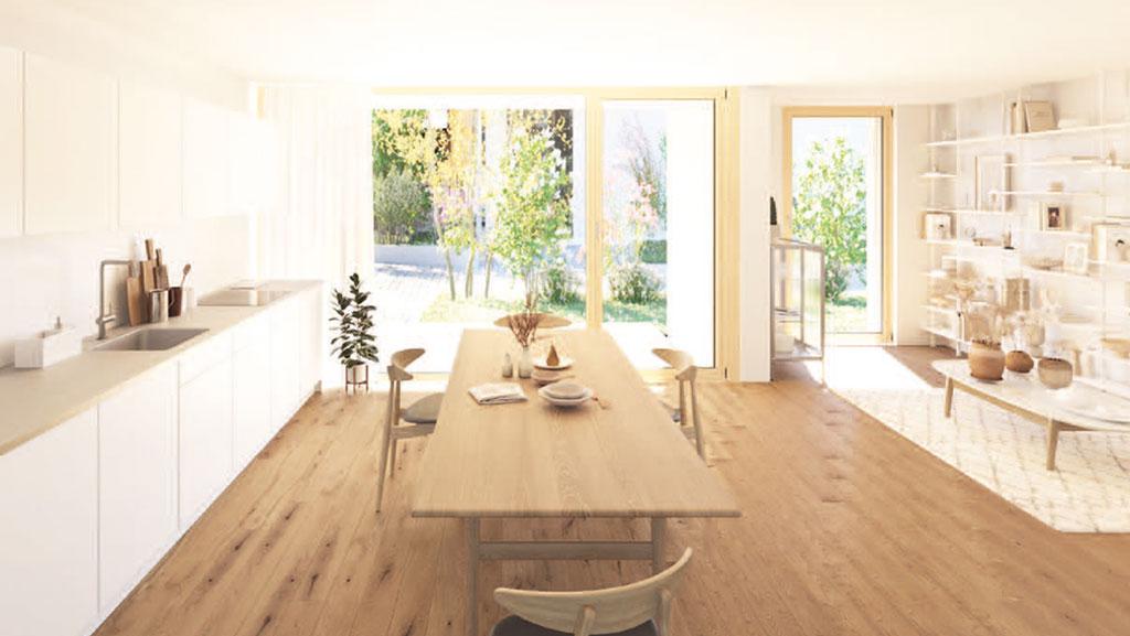 Esstisch mit Küche, Stühlen und Balkon am Ruderholz in Augst