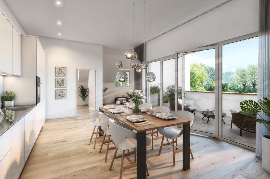 Küche mit Esstisch, Stühlen und Balkon im Ängerli in Möhlin