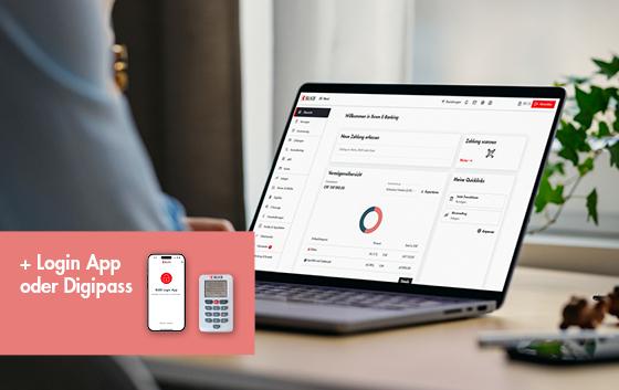 Laptop mit der Bildschirmübersicht zum E-Banking