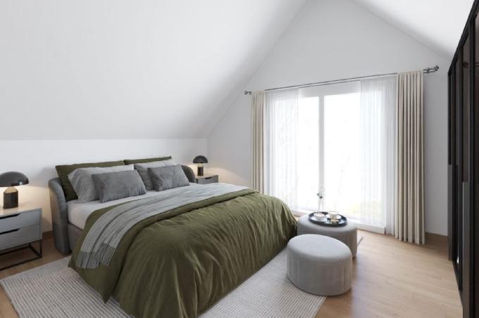 Schlafzimmer mit Bett an der Eichenstrasse in Münchenstein