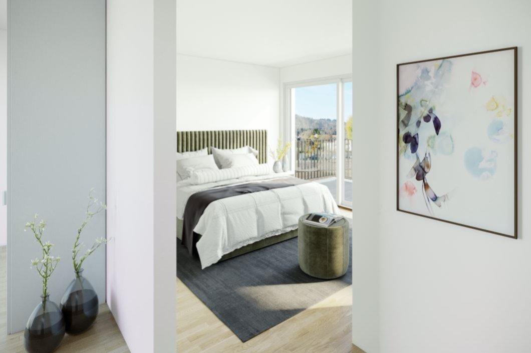 Helles Schlafzimmer mit modernem Design und stilvollen Akzenten am Neuenreichweg in Reinach.