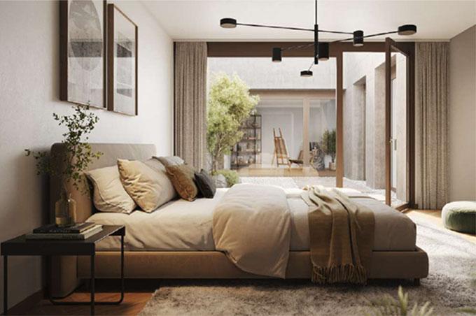 Schlafzimmer mit Bett am Eichenweg in Muttenz