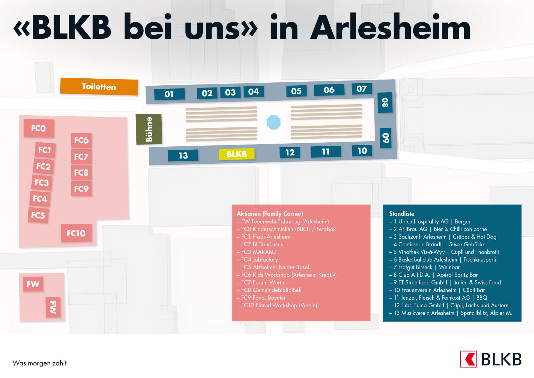 Karte "BLKB bei uns" in Arlesheim mit Aktivitäten und Standorten.