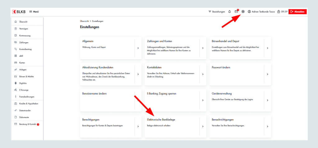 Screenshot des Online-Banking Portals der Basellandschaftlichen Kantonalbank BLKB in Deutsch