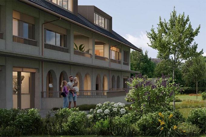 Mehrfamilienhaus von hinten mit Garten am Eichenweg in Muttenz