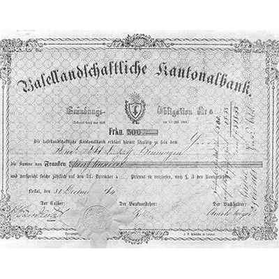 Urkunde der BLKB über einen Betrag von 500 Franken.