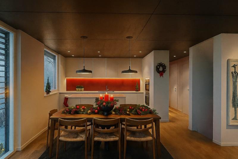 Küche mit Esstisch der Einfamilienhäuser am Tubhusweg in Muttenz.