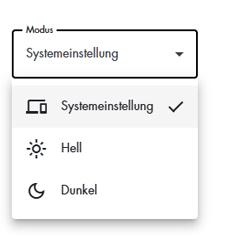 Dropdown-Menü zur Auswahl der Darstellung des E-Bankings. Es kann in Systemeinstellung, Hell oder Dunkel angepasst werden.